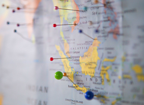 Pins on a map